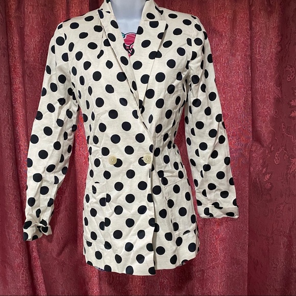 TopShop Heather Beige Gray Black Polka Dot Blazer - Picture 2 of 6